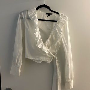 White cross cross button down with frills